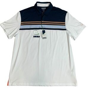 NWT Izod Golf Swing Flex Stretch White Blue & Coral Stripe UPF 15 Golf Polo XL